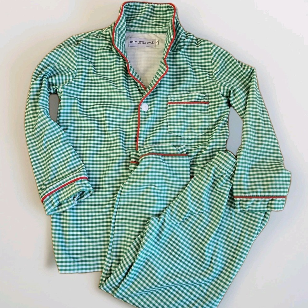 Only Little Once Christmas Holiday Pajama 2 Pc Set Green Gingham Size 4 NWOT